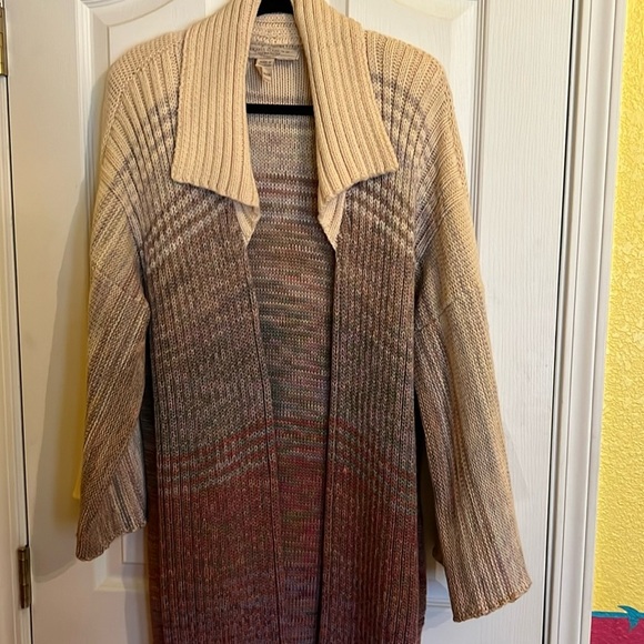 Wool beige mauve  hand knitted maxi sweater coat szL - Picture 2 of 8